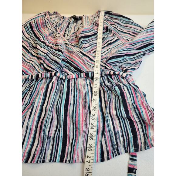 Lane Bryant Blue Pink Striped Surplice Textured Faux Wrap Top Women's Size 26/28 - Picture 5 of 11